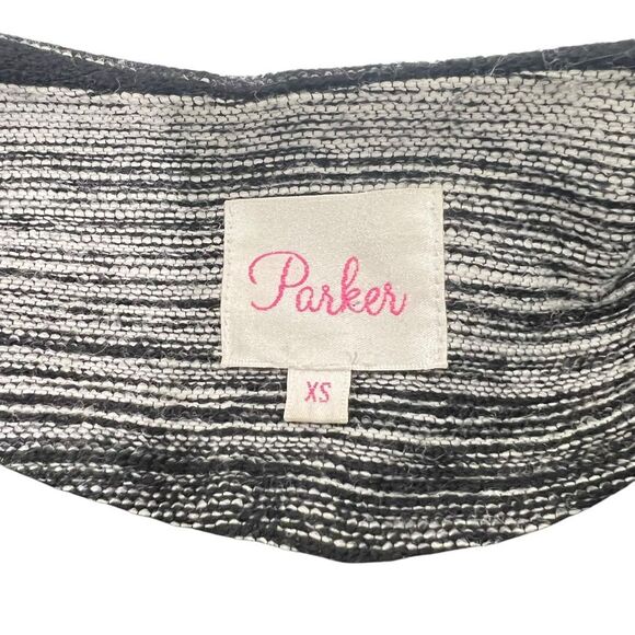 Parker  Coat w Lambs Leather Trim Black & White Stripes Size XSmall Oversized Wo - Picture 4 of 14